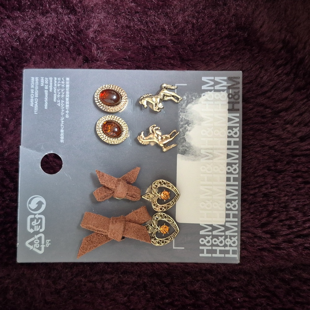 H&M Western Inspired Set Of 4 Earrings, New With Tags